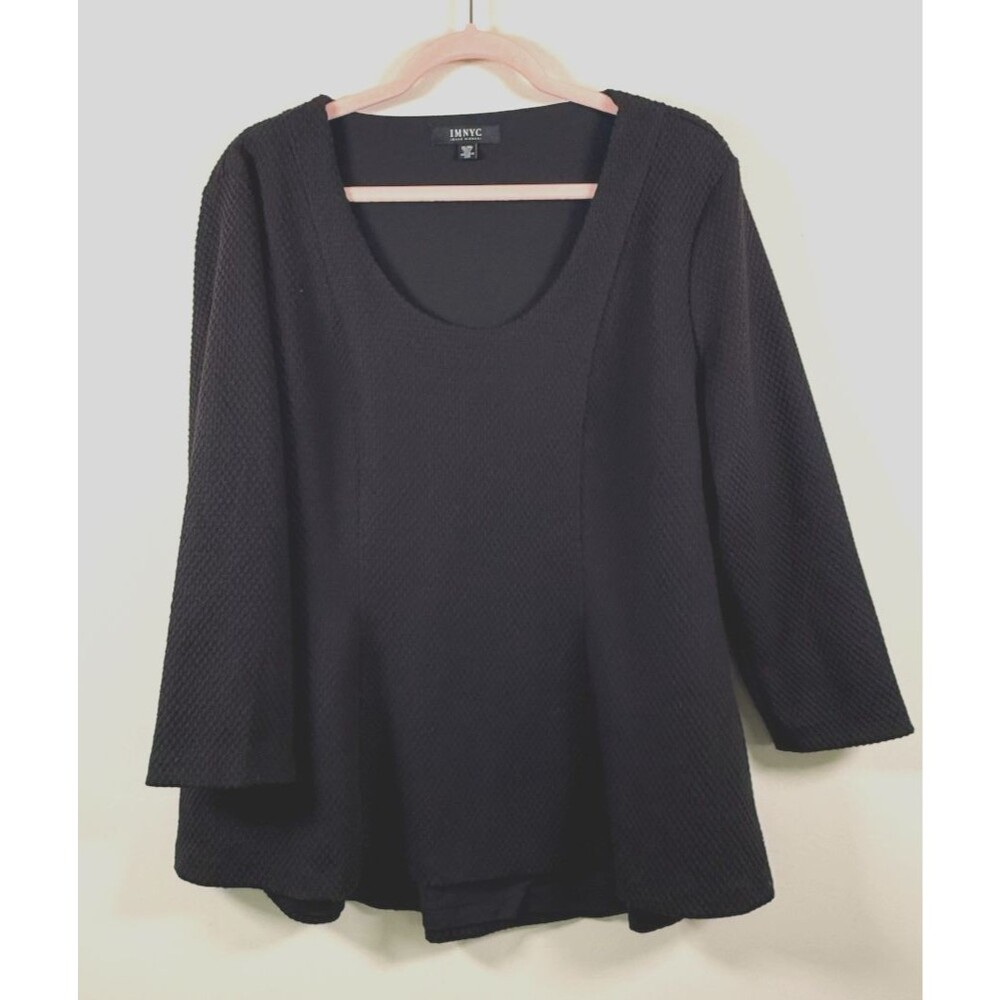 IMNYC Isaac Mizrahi Womens Black Textured Knit Scoop Neck 3/4 Sleeve Top - XL